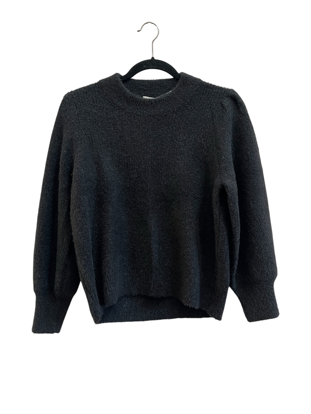 Madewell Eaton Metallic Puff Sleeve Fuzzy Sweater Black M NWT Boxy Minimalist - Picture 2 of 6